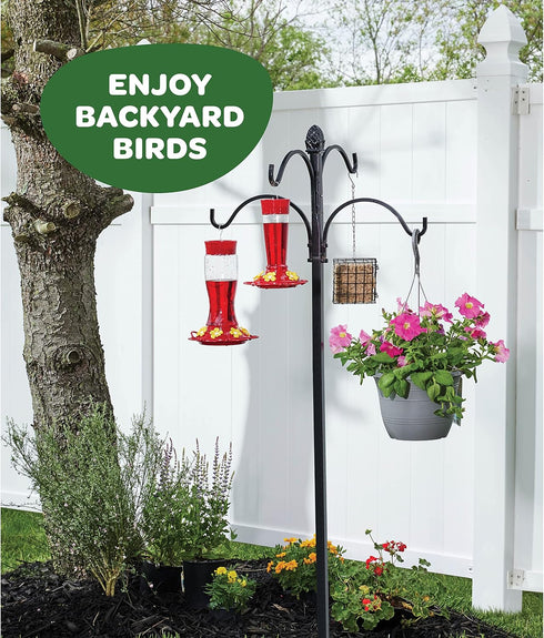 Hummingbird Feeder 10 oz. Plastic Hummingbird Feeders for Outdoors, with Built-in Ant Guard - Circular Perch with 5 Feeding Ports - Wide Mouth for...