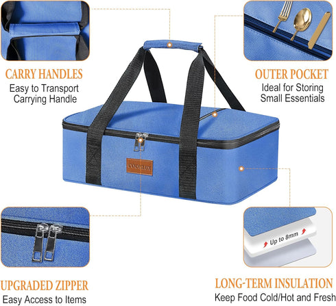 Insulated Casserole Carrier - Single Layer Design, Thermal Bag for Hot&Cold Food Transport, Fits 9x13 Casserole Dish, Leak-Proof, Durable Nylon, Z...