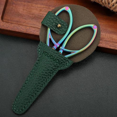 Embroidery Scissors Sheath Protector Craft Scissors Storage Cover Leather Case, 2Pieces Green...