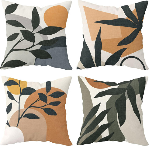 Boho Abstract Throw Pillow Covers 18 x 18 Set of 4 Sun Sunset Sunrise Plant Bohemian Decorative Pillowcase Landscape Nature Minimalist Modern Art ...