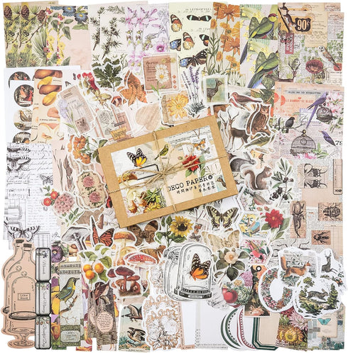 Knaid 200 Pieces Vintage Ephemera Pack Decoupage Paper Junk Journal Kit Scrapbook Planner Sticker Supplies for Art Journaling Bullet Journals Coll...