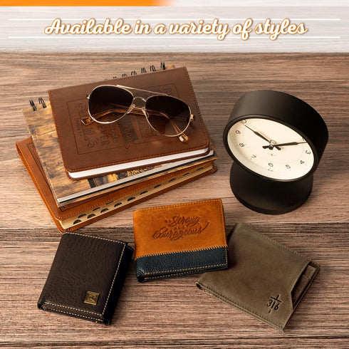 Christian Art Gifts Genuine Leather Wallet for Men John 3:16 Bible Verse with Cross Classic Taupe Leather RFID Blocking Multi-purpose Slots and Ca...