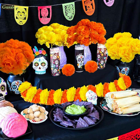 Marigold Flower Heads 50Pcs, Mexican Marigold Artificial Flowers for Day of The Dead Diwali Home DIY Garland Craft Wedding Mexican Party Decoratio...