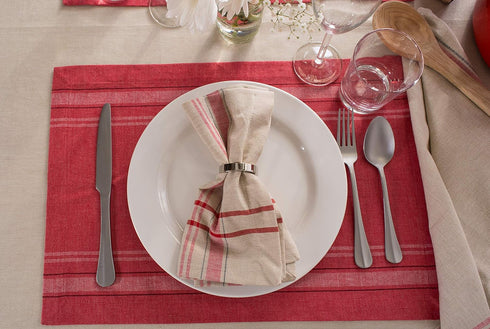 DII French Stripe Tabletop Collection Farmhouse Style Dining Table Linen Napkin Set, 20x20, Taupe/Red, 6 Piece...