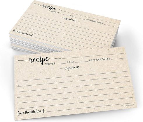 321Done Small Rustic Recipe Cards (Set of 50) From the Kitchen Of 3x5 Kraft Tan Minimalist for Wedding, Bridal Shower Double-Sided - Made in USA...