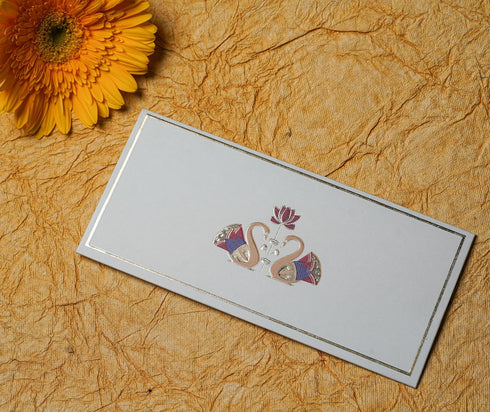 Shagun Envelope in Pistachio color with golden swans | 7.25" x 3.5" | Pack of 20 | Cash Money Envelopes | For Business gift, Christmas, Weddings, ...
