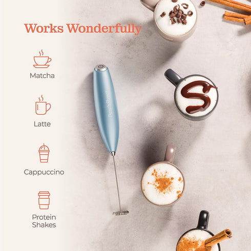 Powerful Handheld Milk Frother, Milk Foamer, Battery Operated (Not included) Stainless Steel Drink Mixer with Frother Stand for Coffee, Lattes, Ca...