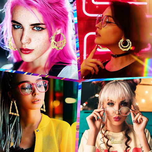 sailimue Chunky Curb Chain Necklace with Bamboo Hoop Earrings Set Gold Plated 80s/90s Punk Hip Hop Rapper Style Accessories Set for Women...