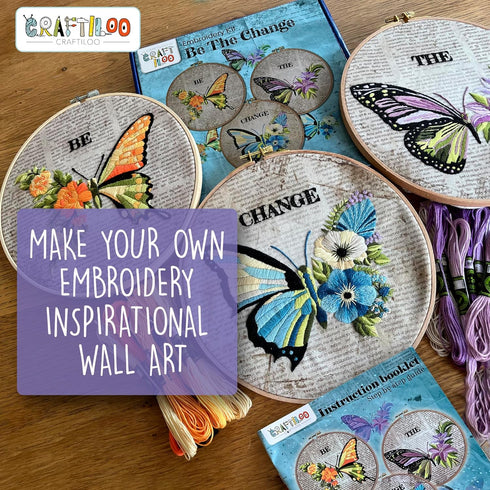 CRAFTILOO Butterfly Embroidery Kits for Adults Butterflies Hand Embroidery kit for Beginners with Stamped Embroidery Patterns Starter Kit. Needlep...