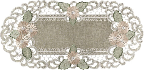 Embroidered Gold Daisy Fleur Latte Table Runner, Dresser Scarf, Coffee Table Runner, Doily (12.5Wx26L)...
