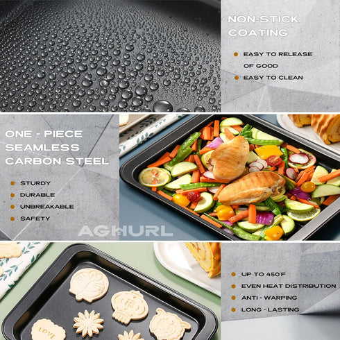 Baking Sheets, Small Cookie Trays, Nonstick Carbon Steel Baking Pan, Bakeware Set, 2-Pack, 9.45 X 7.09 Inch (Inner 7.5x6)...