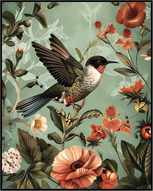 Posterizer 1 pcs-dainty pink flowers and beautiful bird-Floral & Botanical Art-Abstract & Modern Art-Decor for Home & Office- UNFRAMED Wall Art...
