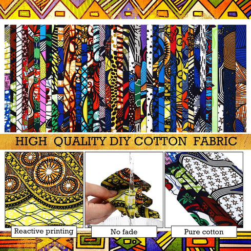 Mixweer 40 Pcs African Cotton Fabric Square No Repeat Quilting Fabrics Bundles African Wax Fabric Cotton Ankara Fat Quarters for DIY Sewing Cloths...