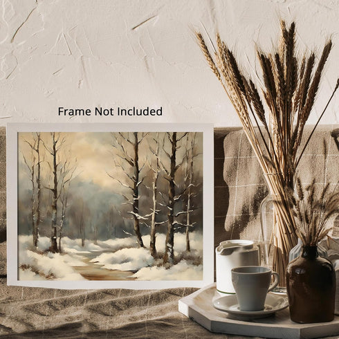 Posterizer 1 pcs-snowy jungle in winter in oil painting style-15-Landscape & Nature Art-GIft for Men Women Teens-Dining Room Decor- unframed wall ...