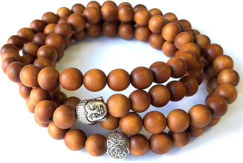 Mens Womens 108 Bead Sandalwood 8mm Mala Bracelet - Yoga Meditation Beads - Buddha Prayer Beads...