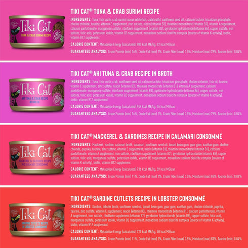 Tiki Cat Grill, Tuna & Crab Surimi, High-Protein and 100% Non-GMO Ingredients, Wet Whole Foods Cat Food for All Life Stages, 2.8 oz. Cans (Pack of...