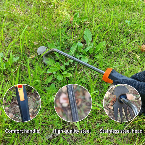 XIAONAN Weed Tool,Weed Puller with Handle Manual Hand Weeder Tool 4 Teeth Dual Purpose Weeder High Strength Garden Weed Removal Tool for Garden Ya...