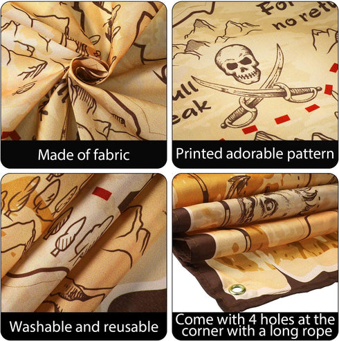 Blulu Pirate Party Decorations Halloween Treasure Map Pirate Theme Backdrop Background Jewelry Map Banner Photography for Halloween Party Supplies...