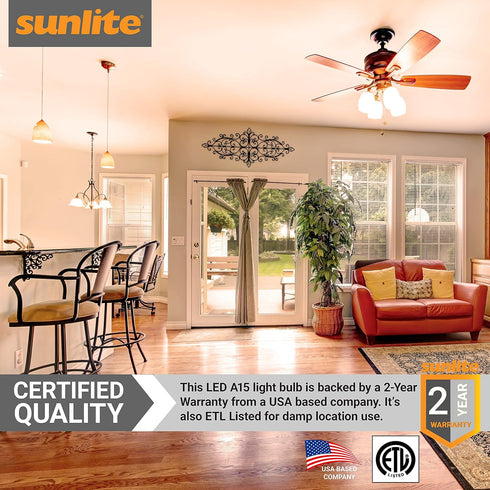 Sunlite 80334-SU LED A15 Light Bulb, 6 Watts (40W Equivalent), Intermediate Base (E17), 480 Lumens, Dimmable, Frosted Finish, ETL Listed, 1 Count,...