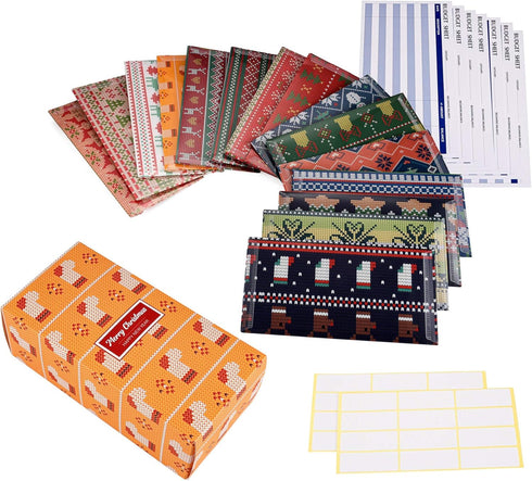 Yoption 32Pcs Christmas Cash Envelope System, 15 Pack Waterproof Reusable Plastic Budget Envelopes, 15 Pcs Expense Tracking Budget Sheets and 24 B...