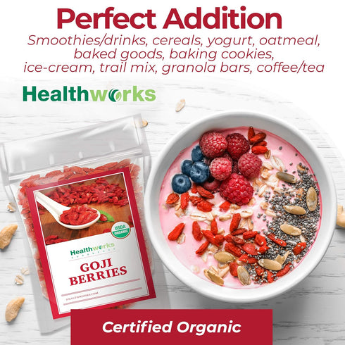 Healthworks Superfoods Organic Dried Goji Berries - 8 Oz - 1 Pack - Vegan and Non-GMO -Certified Organic Raw Sun-Dried Goji Berries...
