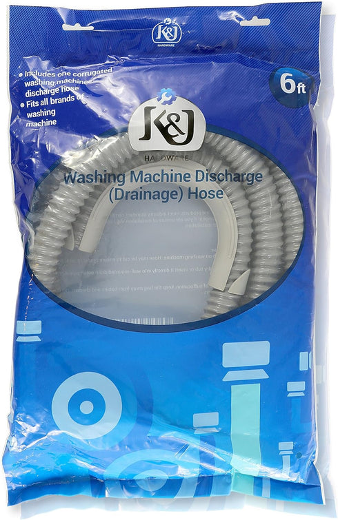 K&J 6ft Heavy-Duty Washing Machine Drain Hose with Clamp, Fits 1-1/4" Outlets