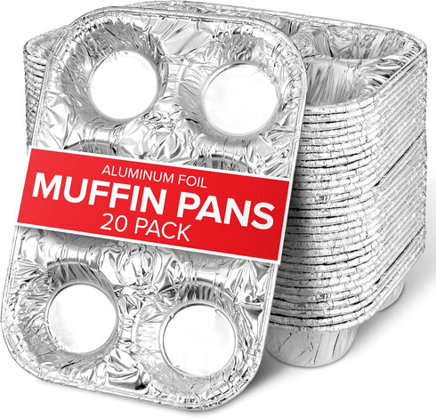 Stock Your Home (20-Count Disposable Muffin Tins 6-Cup, Standard Size Foil Muffin Pans, Aluminum Cupcake Tin for Baking, To-Go Trays for Bake Sale...