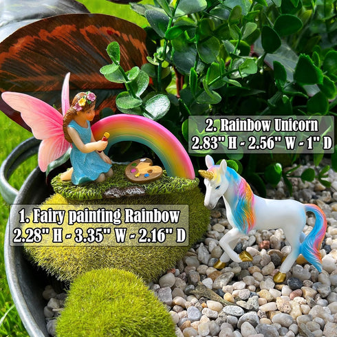 Mood Lab Fairy Garden - Unicorn Rainbow Set of 2 pcs - Miniature Figurines & Accessories Kit...