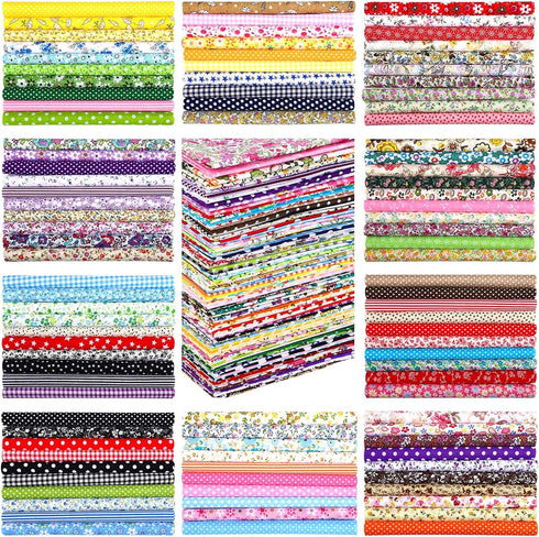300 Pieces 4 x 4 Inches Cotton Fabric Bundle Precut Patchwork Fabrics Fat Squares Fabric Scraps Cotton Quilting Printed Floral Fabric Patchwork fo...
