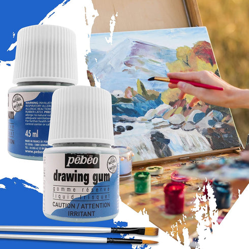 Pebeo Drawing Gum Made in France - Masking Fluid for Watercolor Painting and Various Art Projects - Bundled with Moshify Applicator Brush Set...