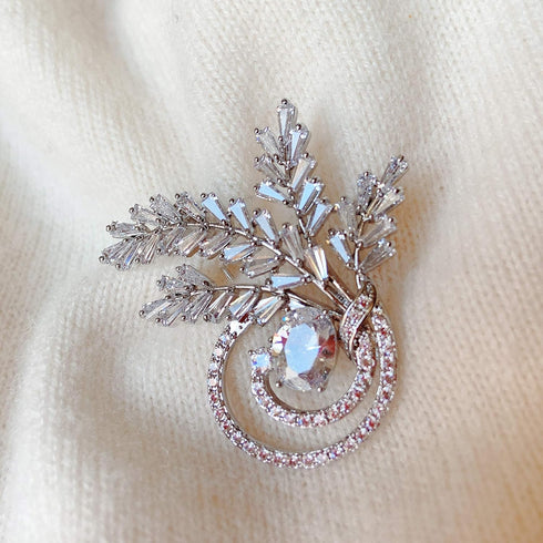 Flower Shape Brooch Pin - CZ Stones & Pearl White Gold Perfect for Weddings Bridal Parties Ideal for Daily Wear Formal Fashion Look for Women...
