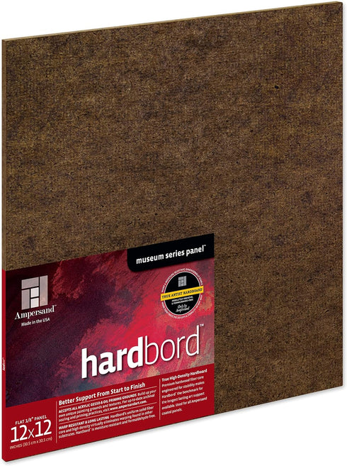 Ampersand Art Supply Hardboard Wood Painting Panel: Museum Series Hardbord, 12" x 12", 1/8 Inch Flat Profile...