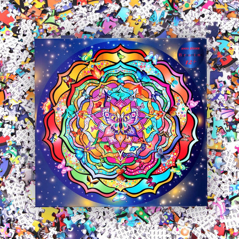 Bgraamiens Puzzle-Butterfly Dream Party-1000 Pieces Creative Round Butterfly Mandala Jigsaw Puzzle Color Challenge Puzzle...