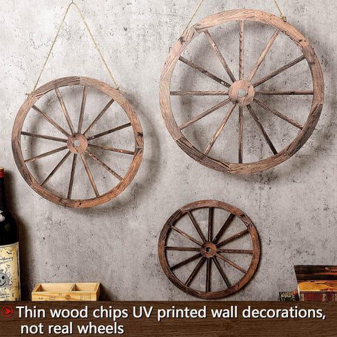 Qunclay 3 Pcs Wooden Wagon Wheel Decor 12/10/8 Inch Old Western Western Wall Decor Farmhouse Wagon Wheels Rustic Yard Wall Art Decor Hanging Decor...