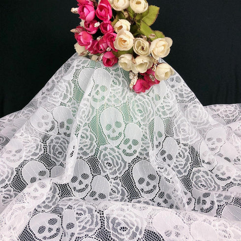 White Lace Fabric, Soft and Durable Lace Fabric by The Yard, 59 x 72 Inches Skull Rose Pattern Lace, Garment Sewing Fabric, 2 Yards DIY Craft Lace...