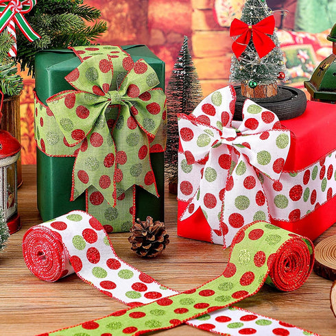Yinder 2 Rolls 20 Yards Christmas Ribbon Red and Green Glitter Ribbon 2.5 Inch Christmas Tree Decorative DIY Ribbon for Wreaths Present Box Wrappi...