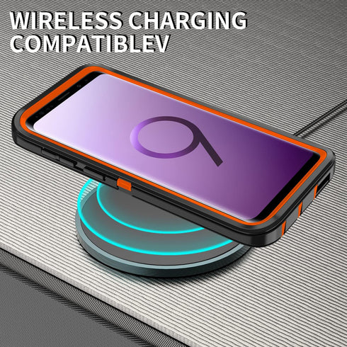 for Galaxy S9 Case, Heavy Duty Shockproof Dust/Drop Proof 3 Layer Full Body Protection Rugged Cover Case for Galaxy S9, Black/Orange...