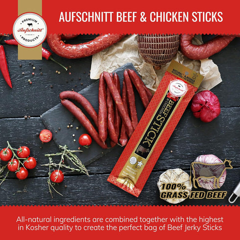 Aufschnitt Grass Fed Beef Jerky Sticks - Low Sodium, Certified Kosher - Made in USA - Keto & Halal Friendly - 6 Pack, Spicy...