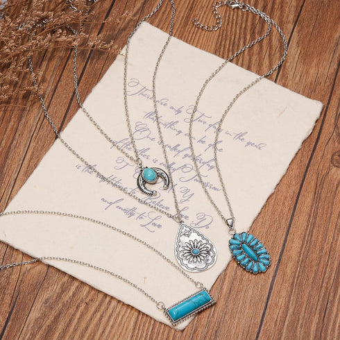 Western Necklaces for Women Western Necklace Set Bohemian Turquoise Hippie Accessories Ligtning Pendant Necklace Set 90S Cowgirl Necklace Jewelry ...