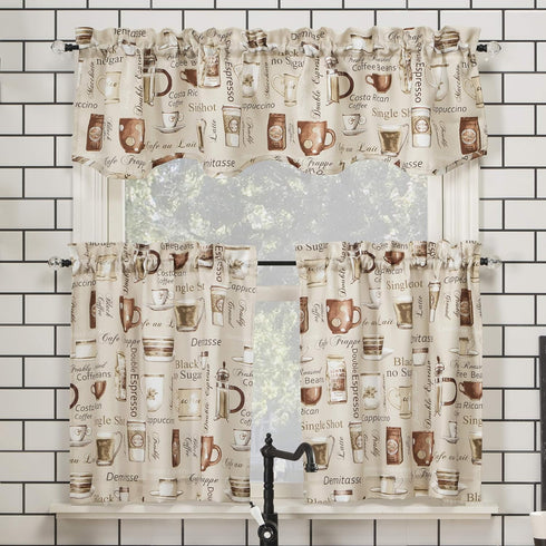 No. 918 Bristol Coffee Shop Semi-Sheer Rod Pocket Kitchen Curtain Valance and Tiers Set, 54" x 24", Ivory Off-White...