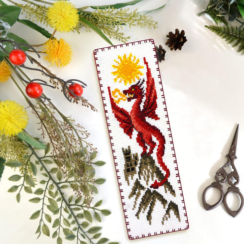Povitrulya Counted Cross Stitch Kit 'Sun Dragon' - DIY Embroidery Book Marker Set for Adults with Paper Pattern, 16 Count Aida Canvas and Presorte...