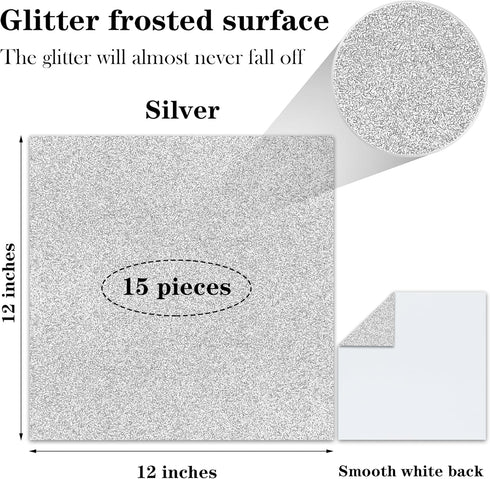 15 Sheets Silver Glitter Cardstock Paper 12''x 12'', 250GSM/92lb Premium Sparkly Paper for Scrapbook, Invitations, Graduation Cap DIY Projects, Pa...