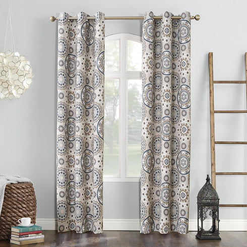Sun Zero Nepal Global Medallion Print Blackout Grommet Curtain Panel, 40" x 84", Linen...