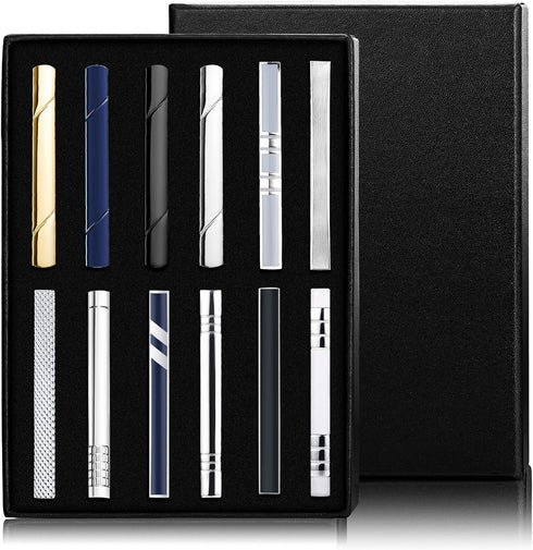 Jstyle 12 Pcs Tie Clips for Men, Classic Tie Bar Clip Set for Regular Ties Necktie Tie Bar Pinch Clips, Wedding Metting Business Tie Pin Clips wit...