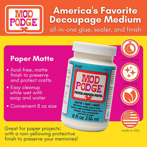 Mod Podge Waterbase Sealer, Glue and Finish for Paper (8-Ounce), CS11236 Matte Finish...