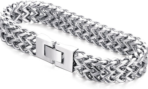 FIBO STEEL Stainless Steel 12MM Two-strand Wheat Chain Bracelet for Men Punk Biker Bracelet,8.0-9.1 inches...