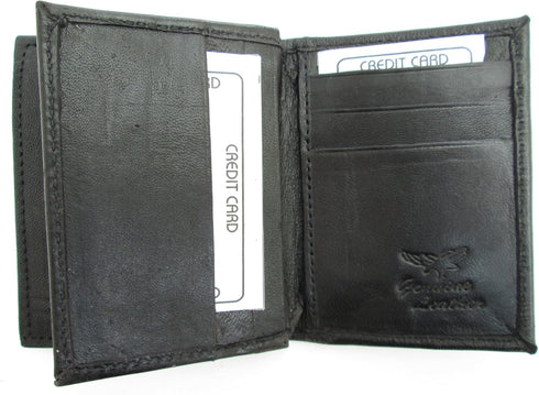 Mens Black Leather Credit Card Wallet Lamb Bifold 774...