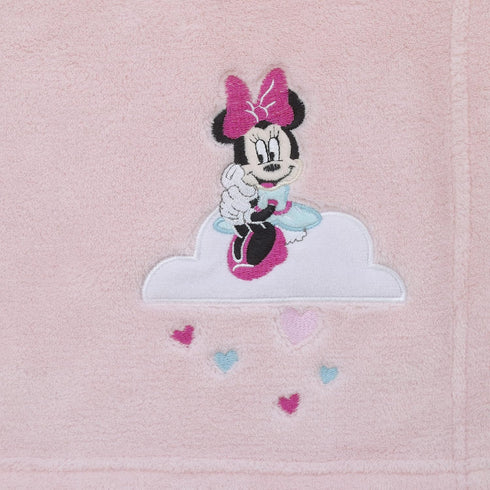 Disney Minnie Mouse Be Happy Pink, Aqua & White Super Soft Baby Blanket with Cloud Applique, Pink, White...