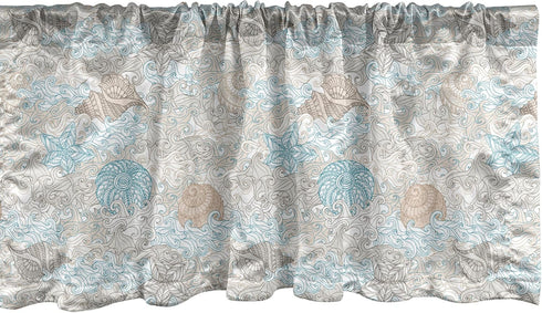 Ambesonne Nautical Window Valance, Pastel Toned Sea Shell Starfish Mollusk Seahorse Coral Reef Motif Design, Curtain Valance for Kitchen Bedroom D...