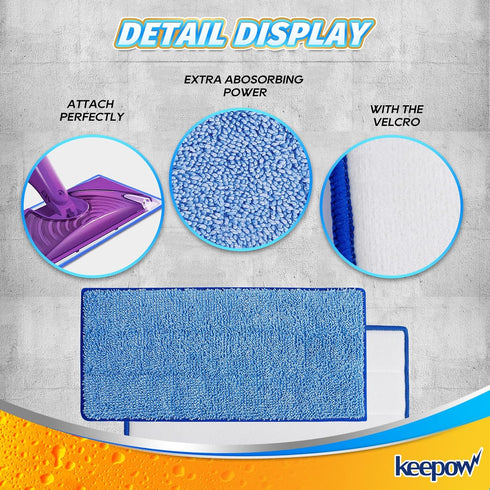 KEEPOW Reusable Wet Jet Pads Compatible with Swiffer Wet Jet Mop, Microfiber Mop Refill for Wet Mopping Cloths, Washable Replacement Refills for H...